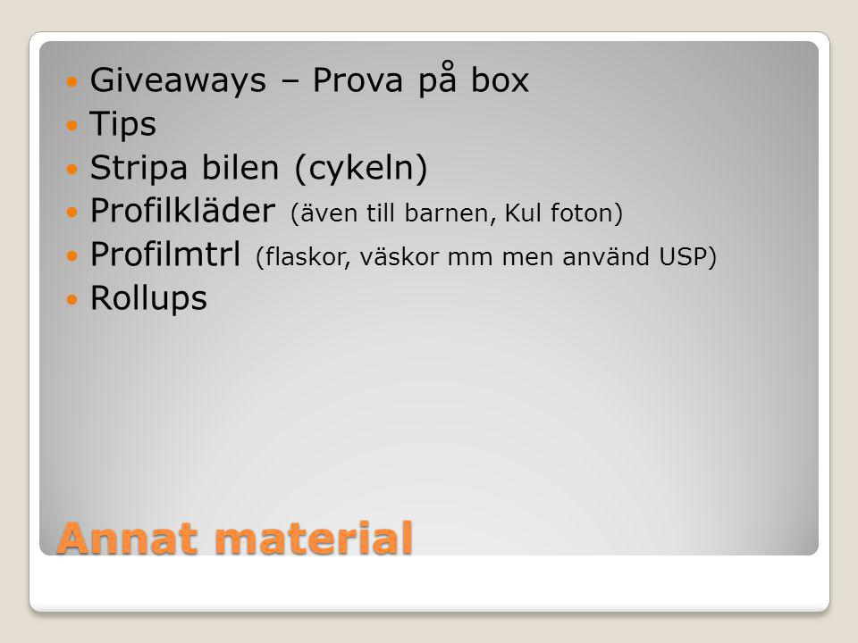Annat material Giveaways – Prova på box Tips Stripa bilen (cykeln)