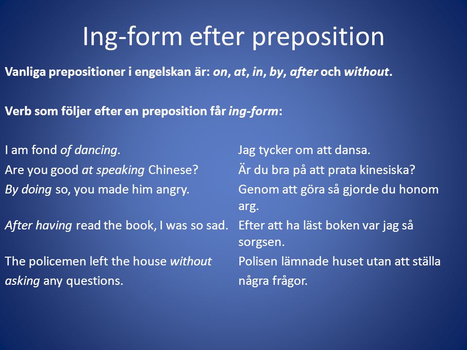 Ing-form efter preposition