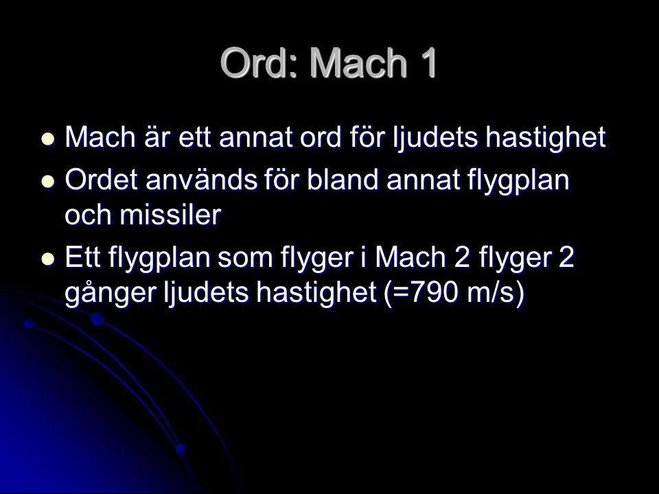 Ord: Mach 1 Mach är ett annat ord för ljudets hastighet
