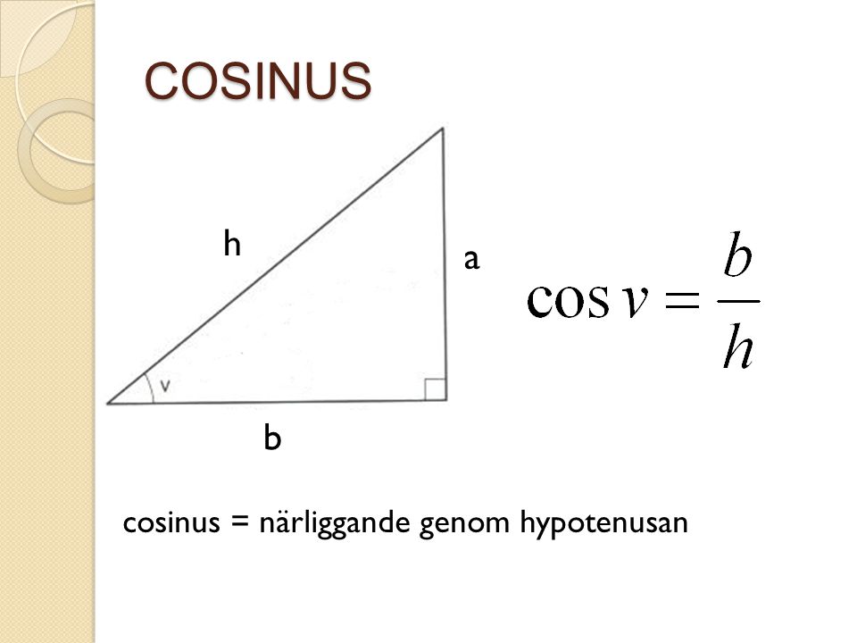 COSINUS h a b cosinus = närliggande genom hypotenusan