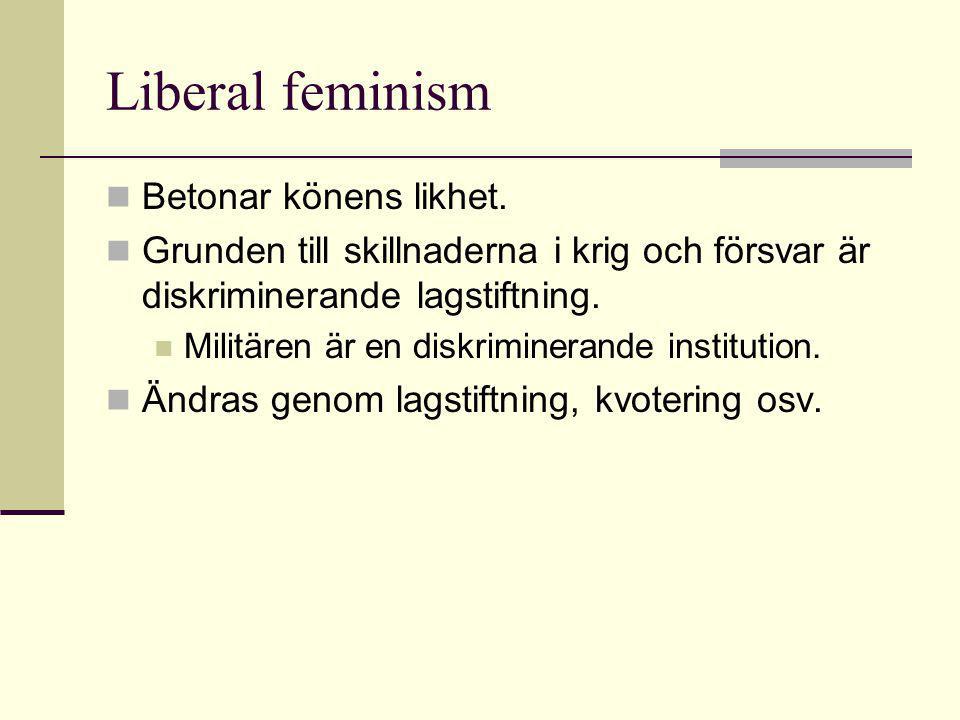 Liberal feminism Betonar könens likhet.