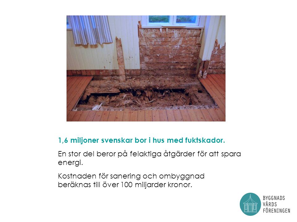 1,6 miljoner svenskar bor i hus med fuktskador.