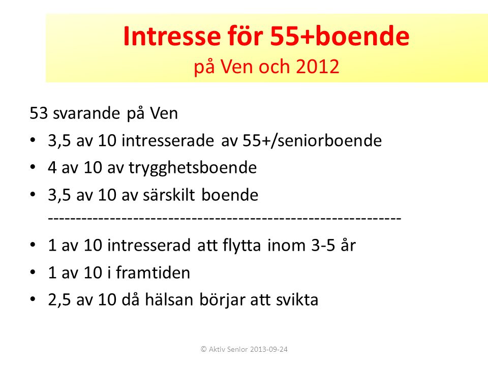 Intresse för 55+boende på Ven och 2012
