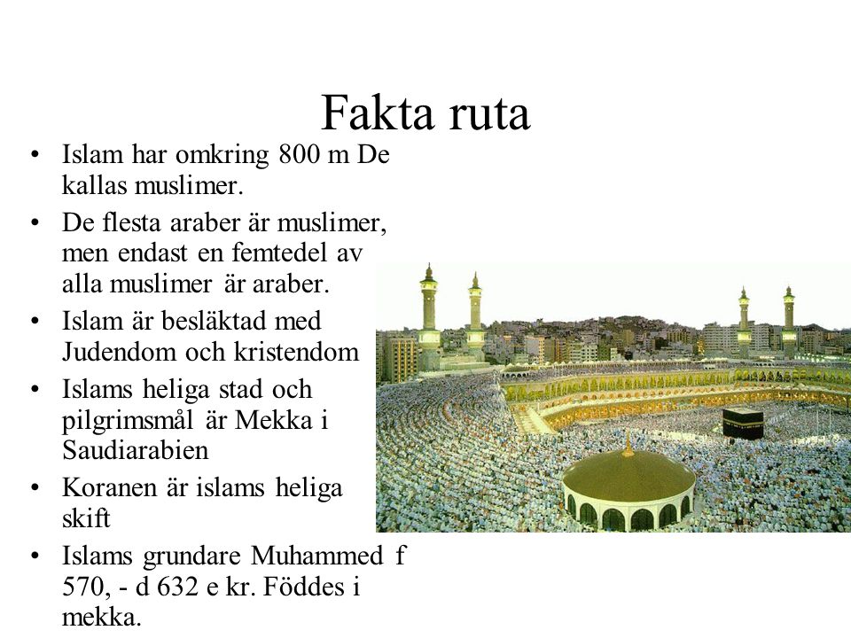 Fakta ruta Islam har omkring 800 m De kallas muslimer.