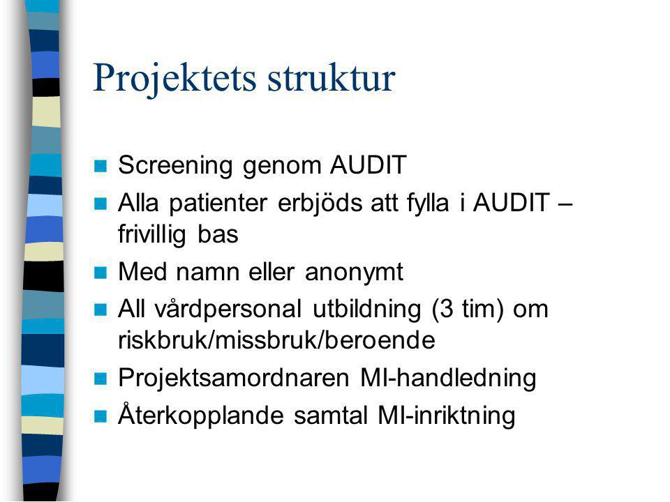 Projektets struktur Screening genom AUDIT