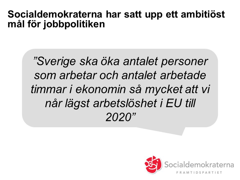 Socialdemokraterna har satt upp ett ambitiöst mål för jobbpolitiken