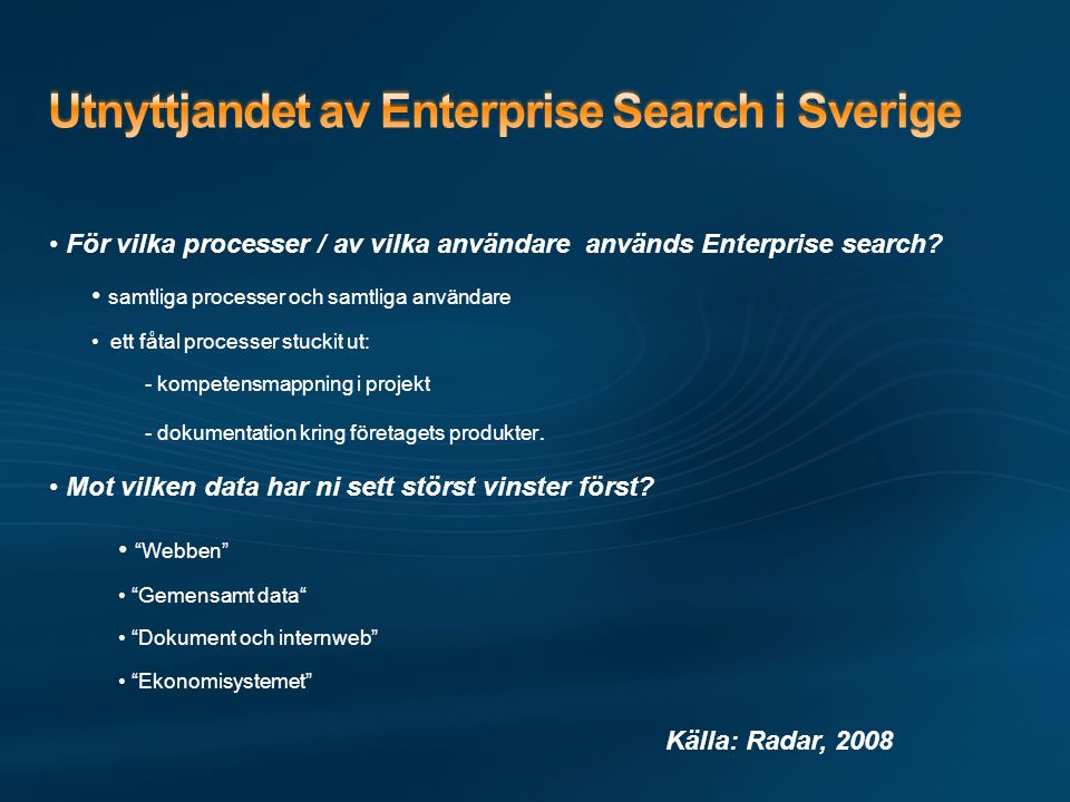 Utnyttjandet av Enterprise Search i Sverige