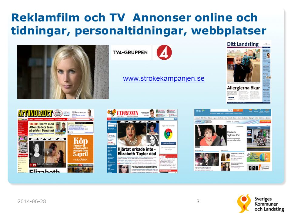 Reklamfilm och TV Annonser online och tidningar, personaltidningar, webbplatser
