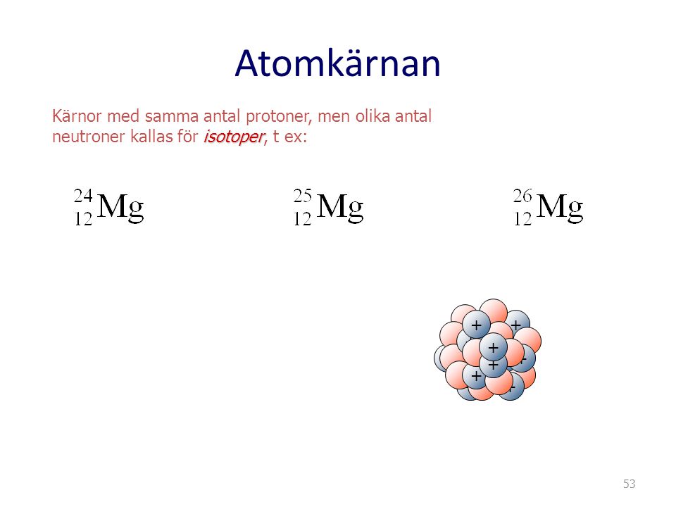 Atomkärnan Kärnor med samma antal protoner, men olika antal