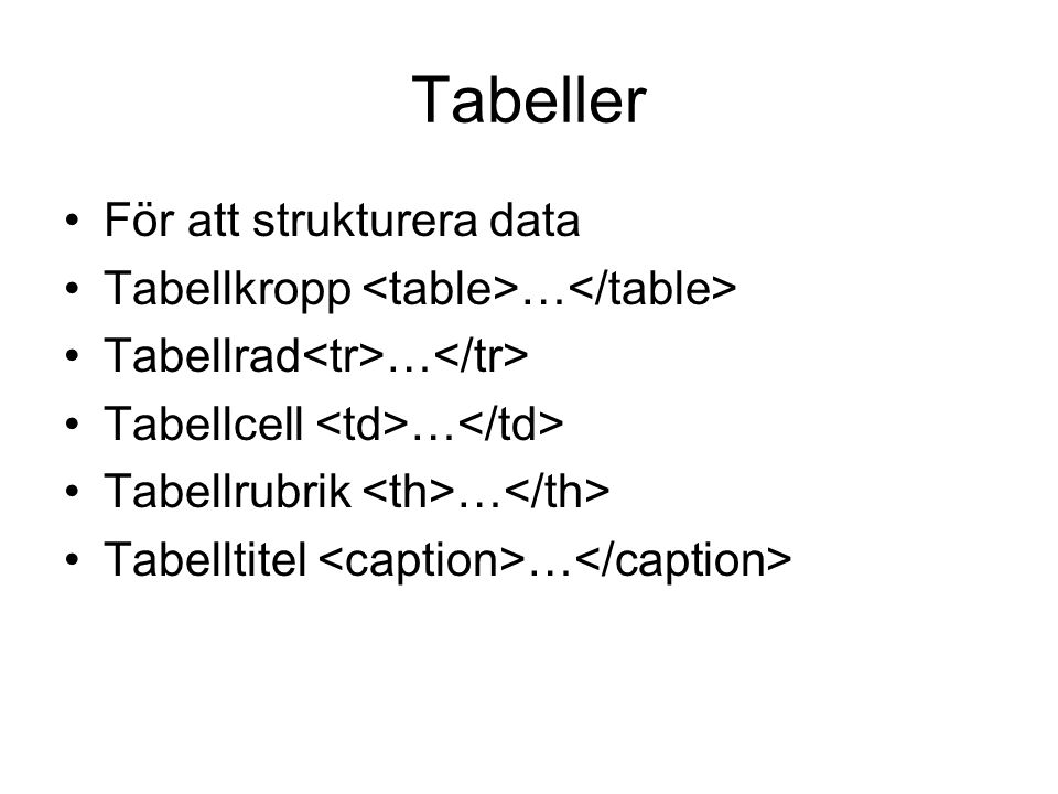 Tabeller För att strukturera data