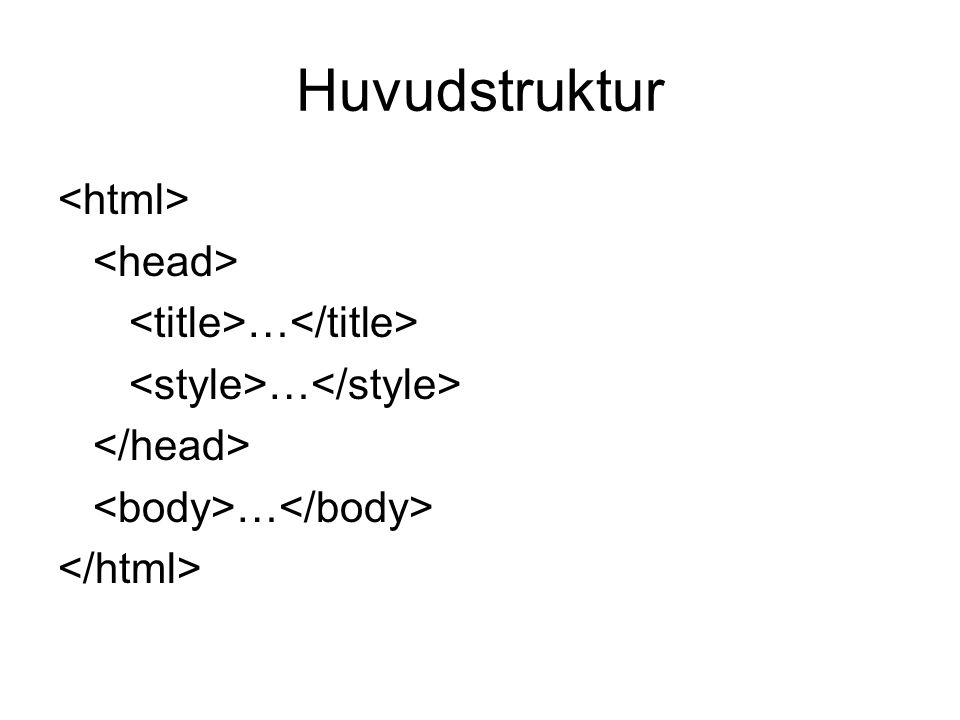Huvudstruktur <html> <head> <title>…</title>