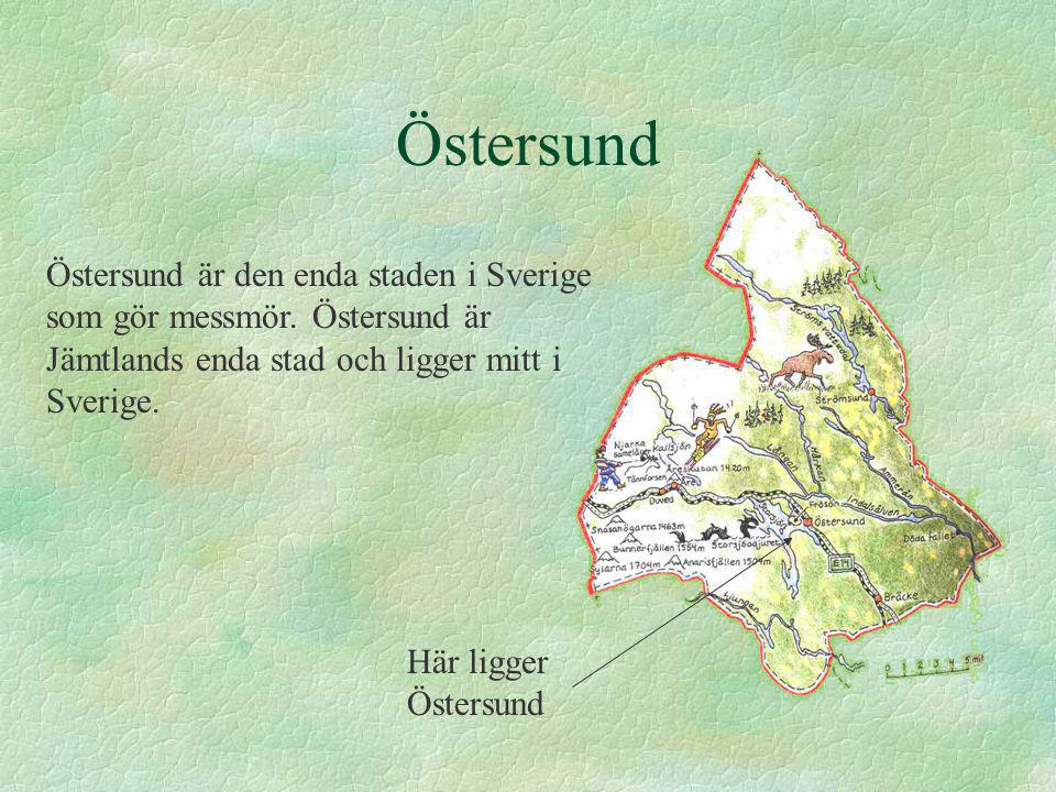 Östersund Östersund är den enda staden i Sverige som gör messmör. Östersund är Jämtlands enda stad och ligger mitt i Sverige.
