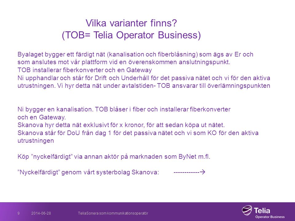 Vilka varianter finns (TOB= Telia Operator Business)