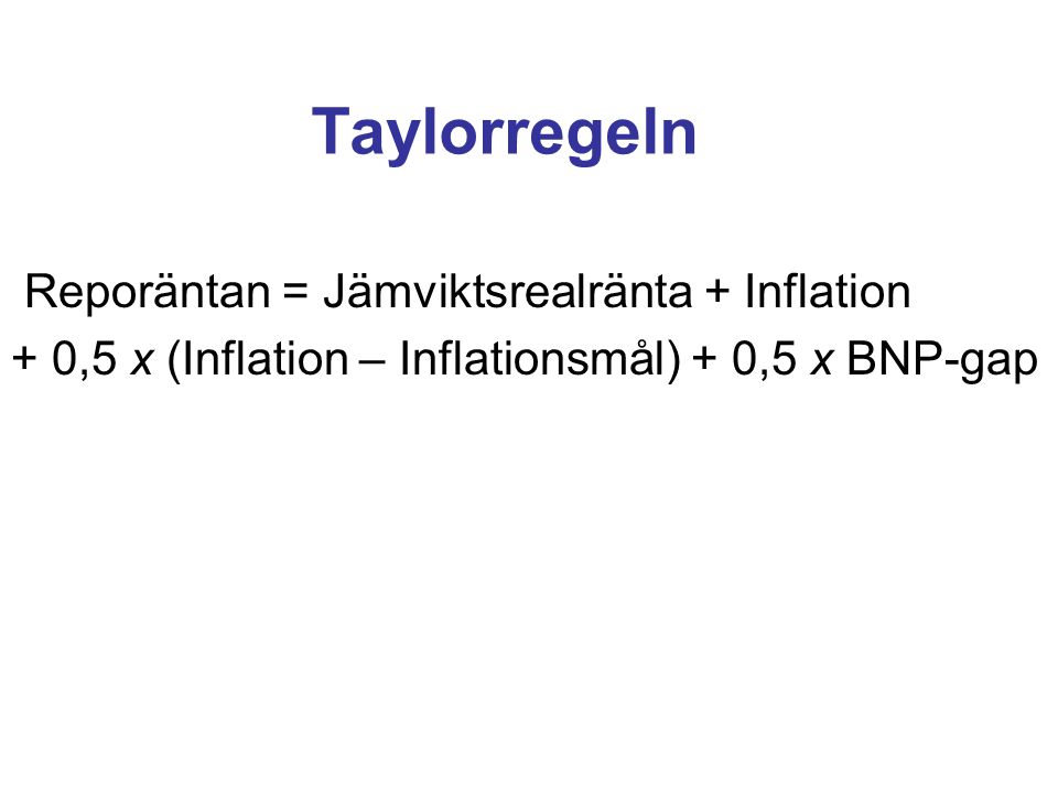 Taylorregeln Reporäntan = Jämviktsrealränta + Inflation