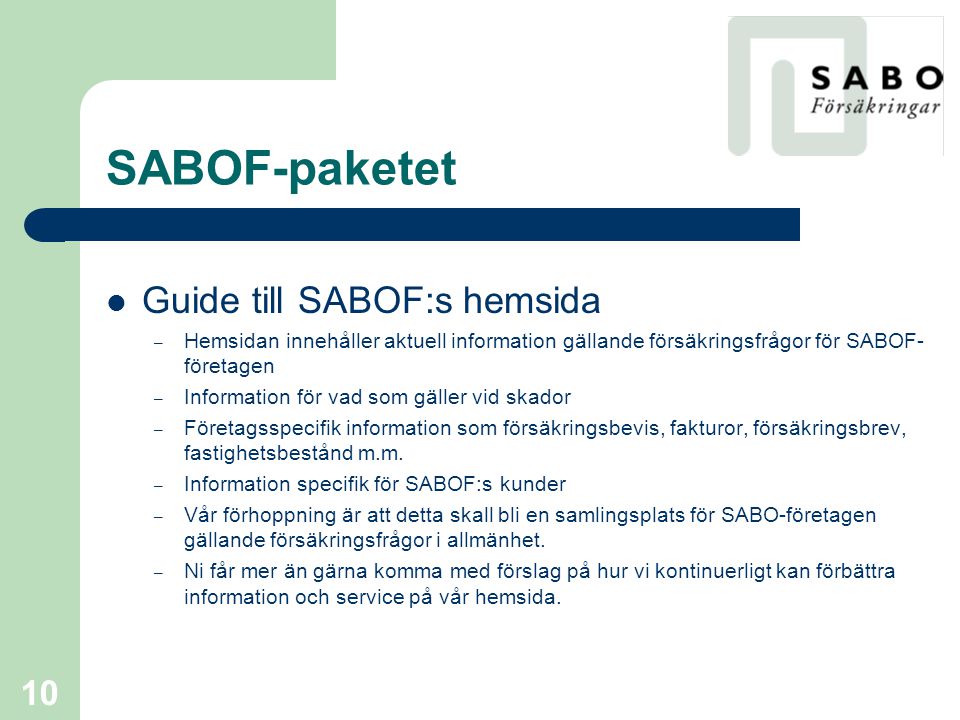SABOF-paketet Guide till SABOF:s hemsida
