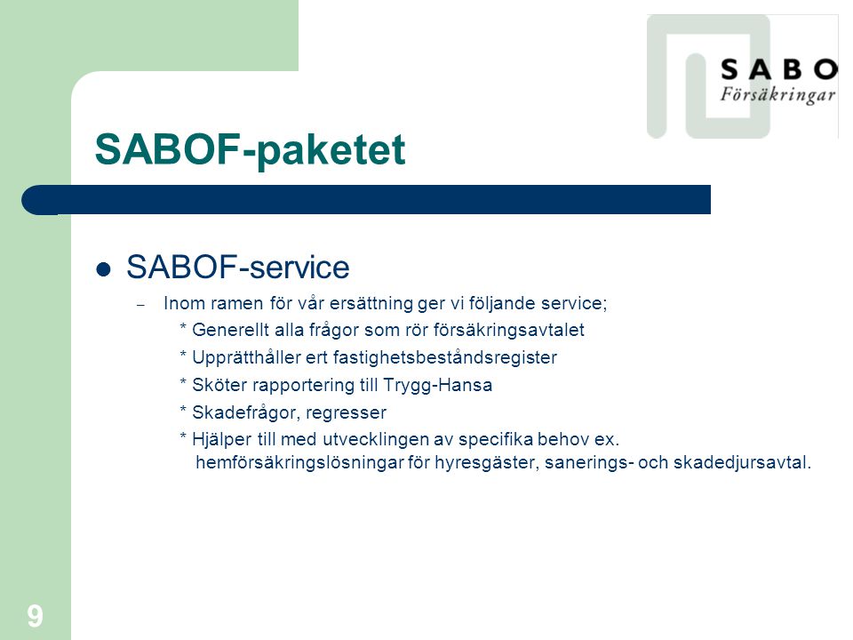 SABOF-paketet SABOF-service