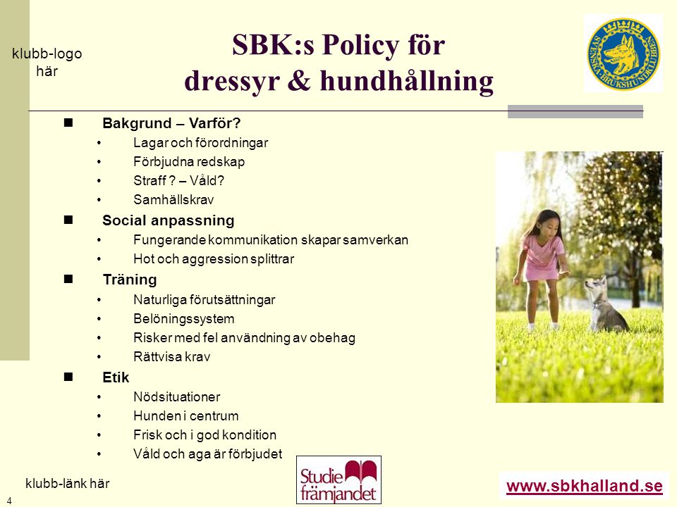 SBK:s Policy för dressyr & hundhållning