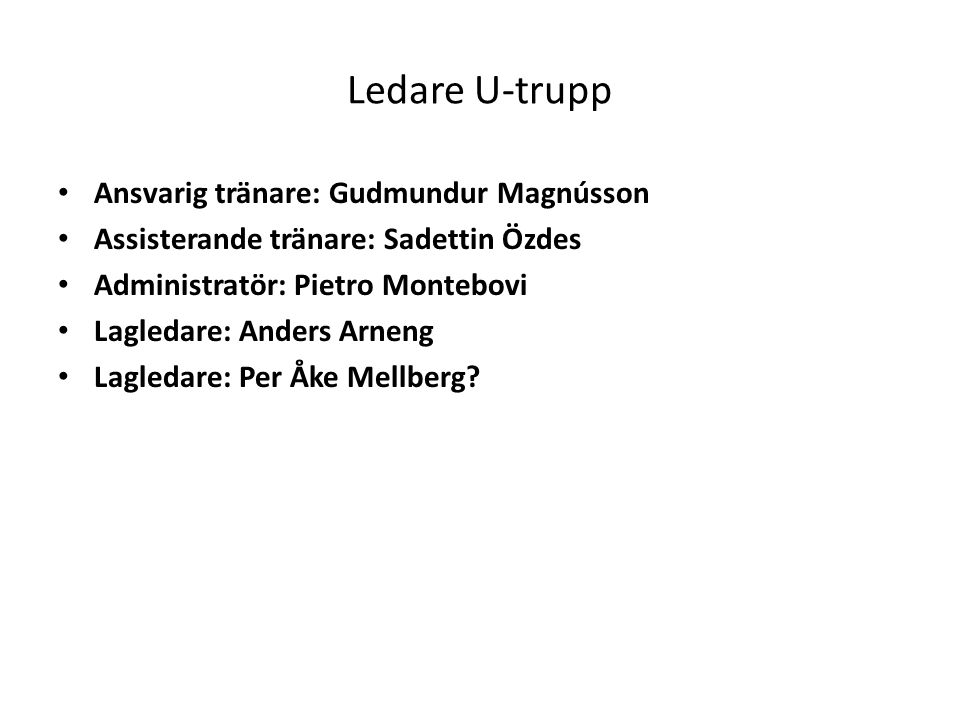 Ledare U-trupp Ansvarig tränare: Gudmundur Magnússon