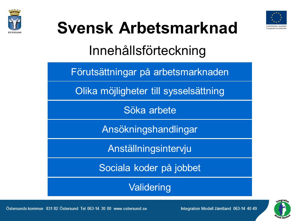 Svensk Arbetsmarknad Innehållsförteckning