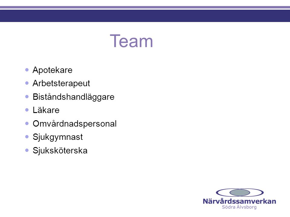 Team Apotekare Arbetsterapeut Biståndshandläggare Läkare