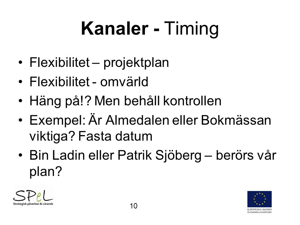 Kanaler - Timing Flexibilitet – projektplan Flexibilitet - omvärld