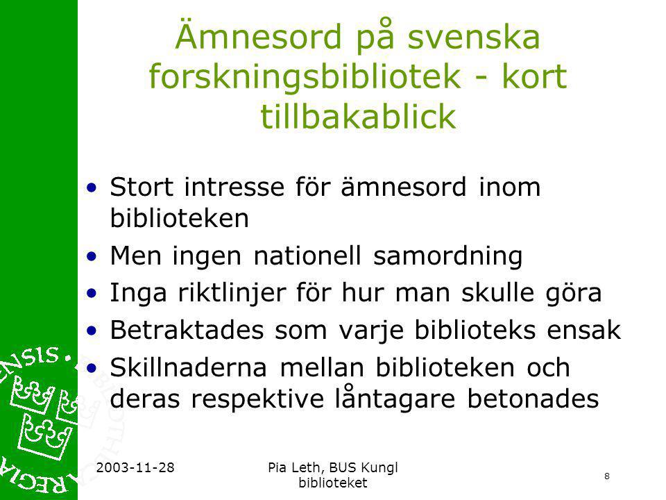 Ämnesord på svenska forskningsbibliotek - kort tillbakablick