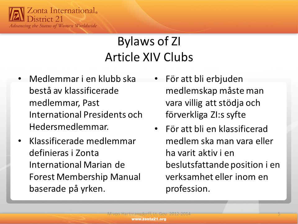 Bylaws of ZI Article XIV Clubs
