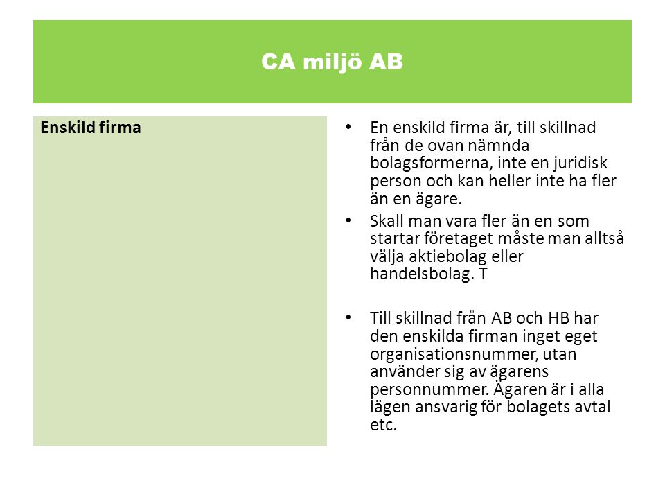 CA miljö AB Enskild firma