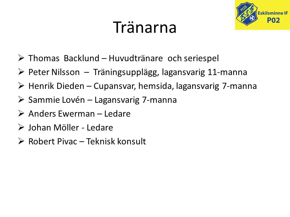 Tränarna Thomas Backlund – Huvudtränare och seriespel