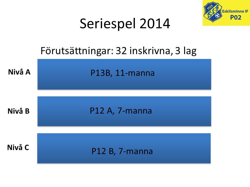Seriespel 2014 Förutsättningar: 32 inskrivna, 3 lag P13B, 11-manna