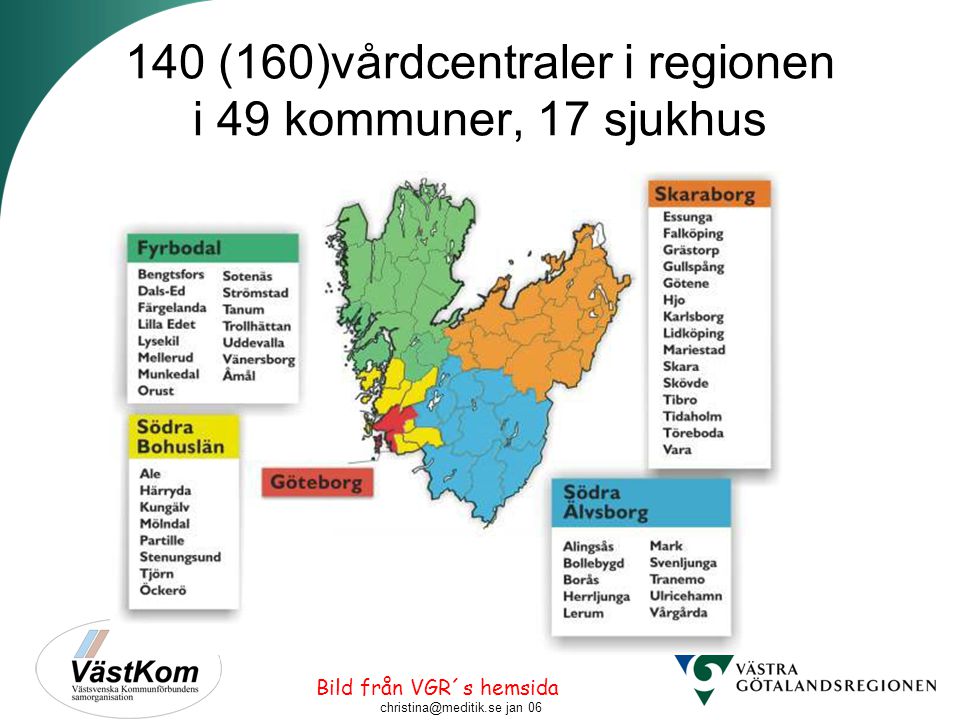 140 (160)vårdcentraler i regionen i 49 kommuner, 17 sjukhus