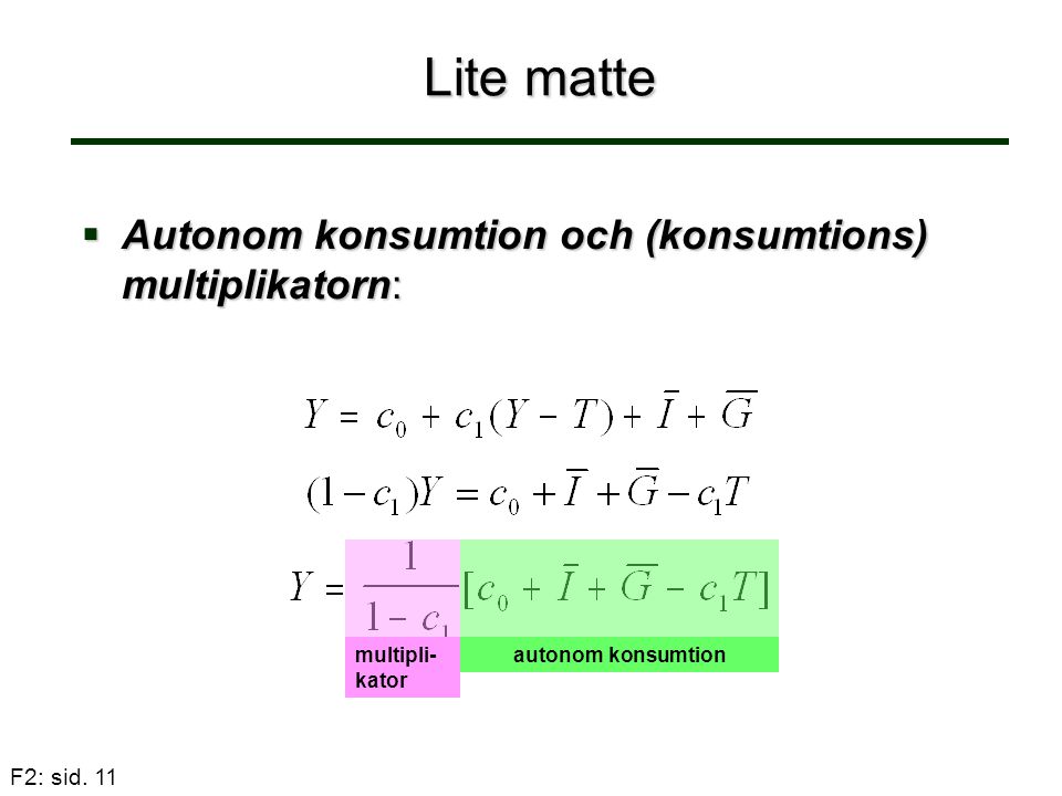 Lite matte Autonom konsumtion och (konsumtions) multiplikatorn: