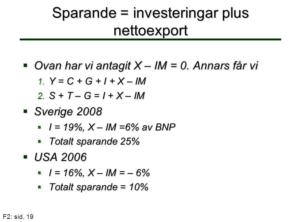 Sparande = investeringar plus nettoexport