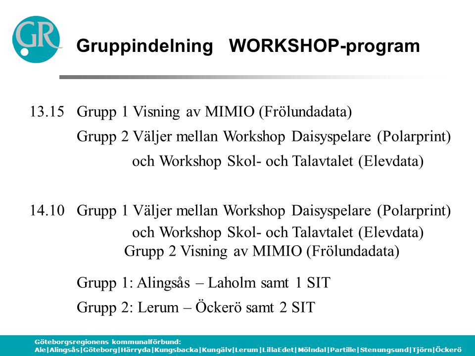 Gruppindelning WORKSHOP-program