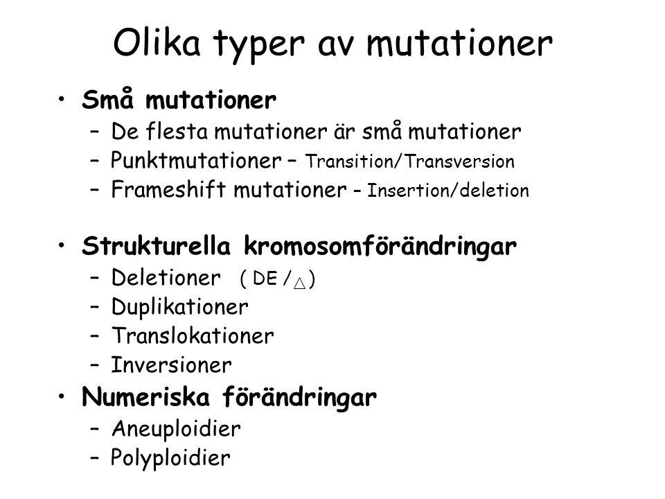 Olika typer av mutationer