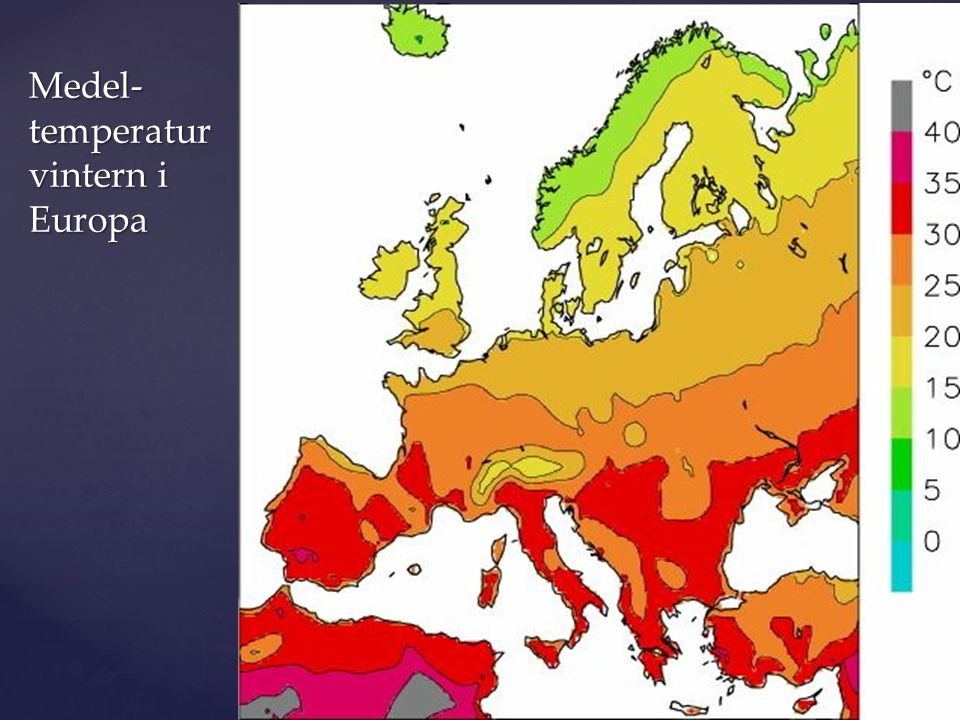Medel-temperatur vintern i Europa