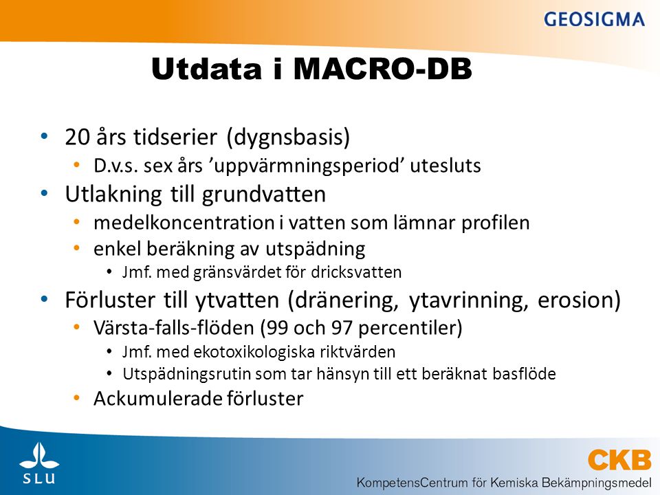 Utdata i MACRO-DB 20 års tidserier (dygnsbasis)