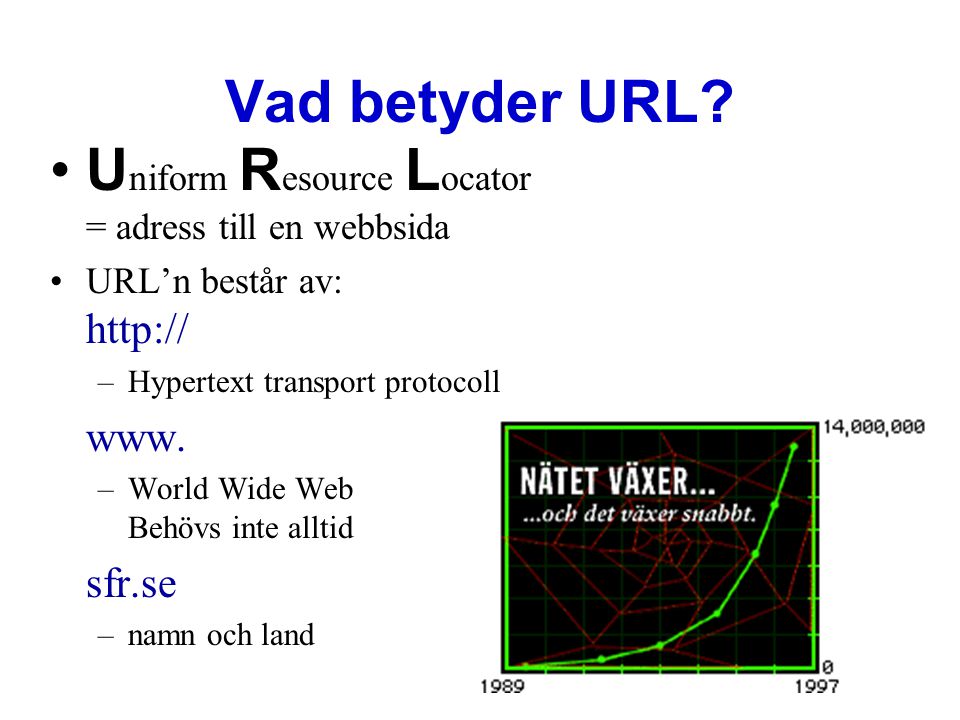 Uniform Resource Locator = adress till en webbsida