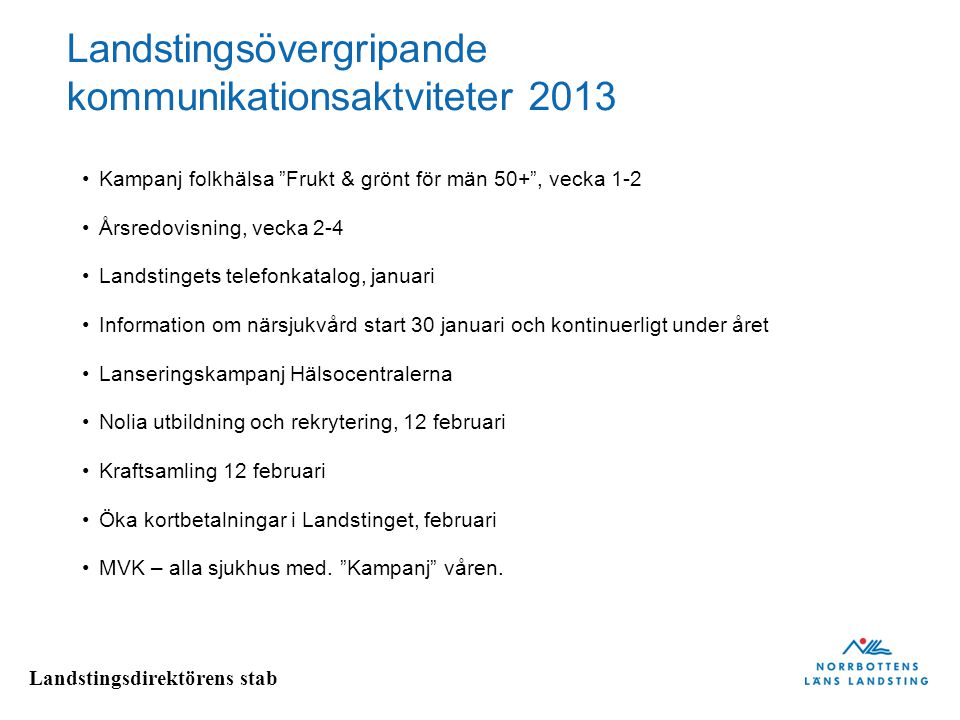 Landstingsövergripande kommunikationsaktviteter 2013