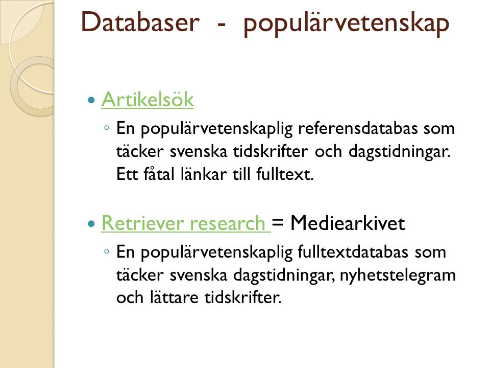 Databaser - populärvetenskap