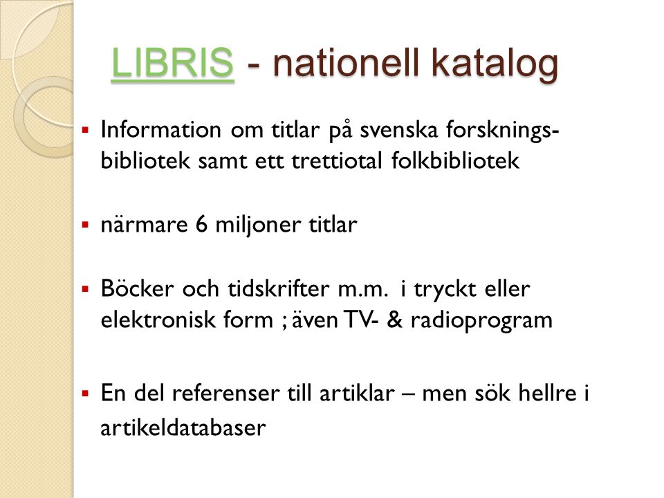 LIBRIS - nationell katalog