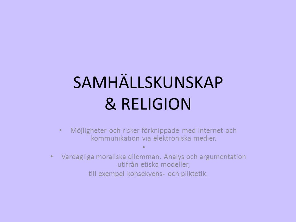 SAMHÄLLSKUNSKAP & RELIGION