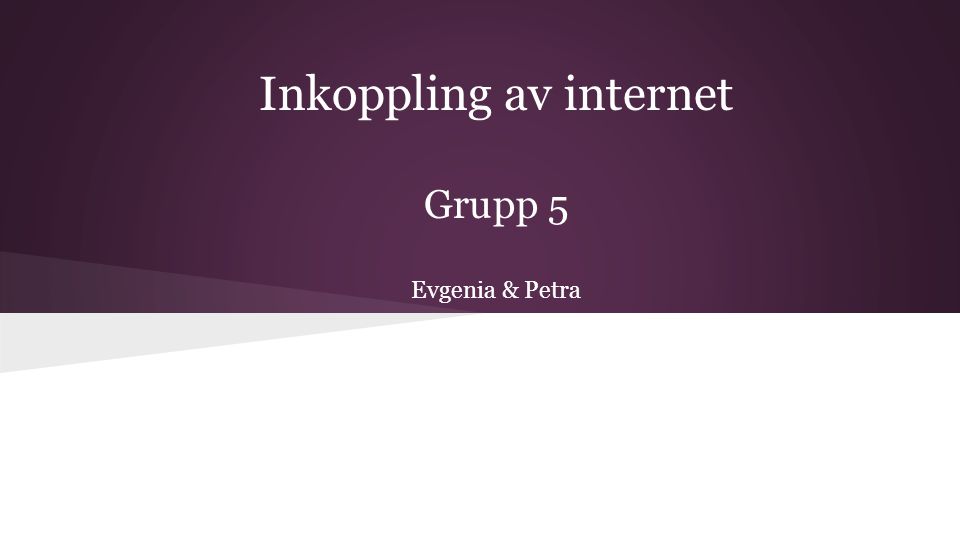 Inkoppling av internet Grupp 5 Evgenia & Petra