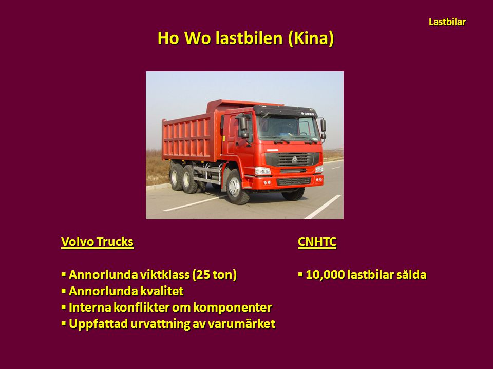 Ho Wo lastbilen (Kina) Volvo Trucks ▪ Annorlunda viktklass (25 ton)