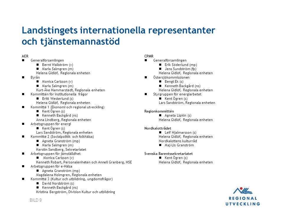 Landstingets internationella representanter och tjänstemannastöd