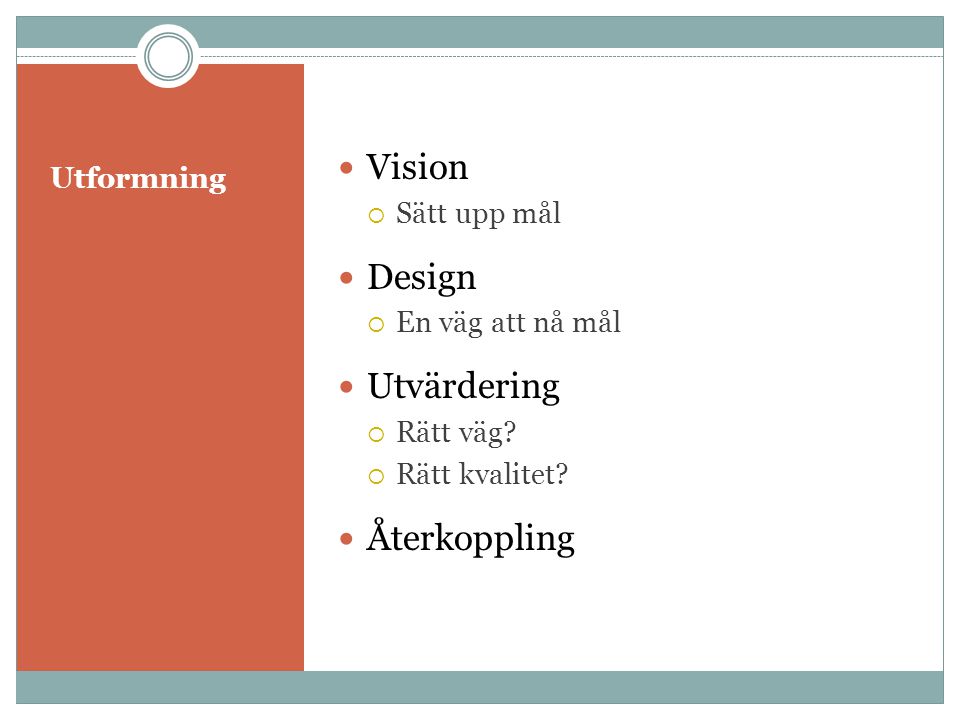 Vision Design Utvärdering Återkoppling Utformning Sätt upp mål