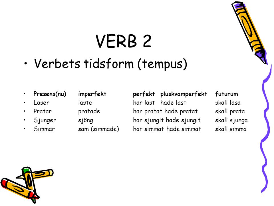 VERB 2 Verbets tidsform (tempus)