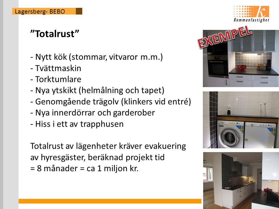 EXEMPEL Totalrust Nytt kök (stommar, vitvaror m.m.) Tvättmaskin