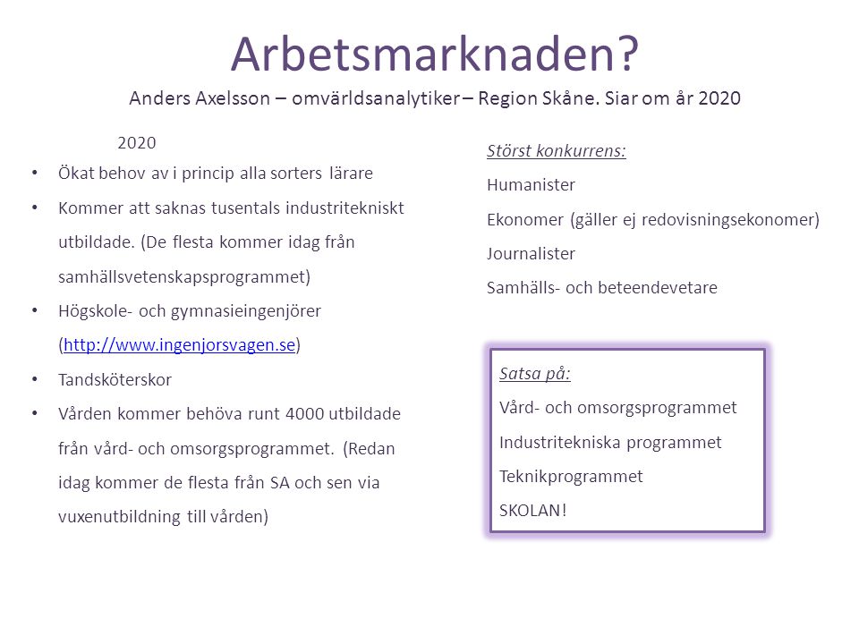 Arbetsmarknaden. Anders Axelsson – omvärldsanalytiker – Region Skåne