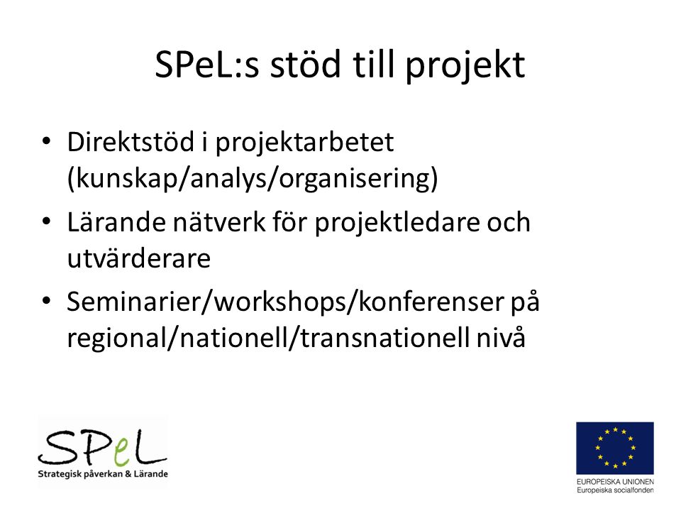 SPeL:s stöd till projekt